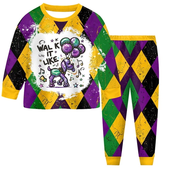 Staki Toddler Baby Mardi Gras Clothes Toddler Baby Girls girls Carnival Outfits Print Long Sleeve Sweatshirt Pants Set Birthday Clothes 2-9Y(Black,2-3 Years)