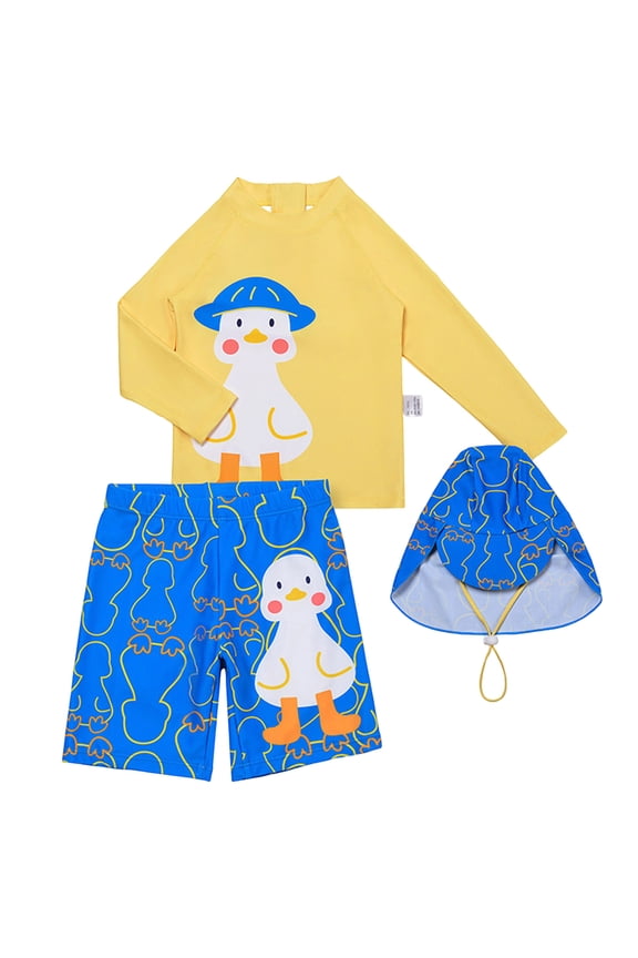 Toddler Boy Bathing Suits Boys 3 Piece Rash Guard Swimsuits Kids Long Sleeve Sunsuit Swimwear Sets 2-9Y 10-14Y(Yellow,3-4 Years)