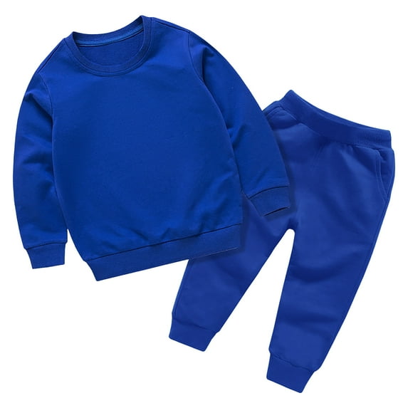 Staki Toddler Boy Clothes Toddler Boy Clothes Solid Color Block Little Boys Clothes Outfits Long Sleeve Sweatshirts Pants Set with Pockets (Blue,3-4 Years)