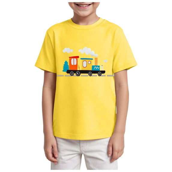 Staki Toddler Boy Graphic Tees Boys' Short Sleeve Crewneck T-Shirts Top Tee Toddler Boys' Cotton T-Shirt 2-9Y 10-14Y(Yellow,13-14 Years)