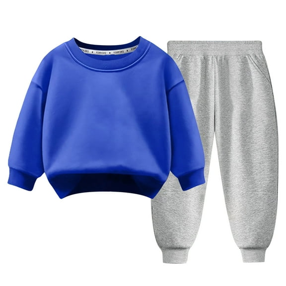Staki Toddler Boy Sweatsuit Toddler Boy Clothes Long Sleeve Sweatshirt and Pant Outfits Kids 2Pcs Fall Clothing Set 3-5T 6-10Y(Blue,5-6 Years)