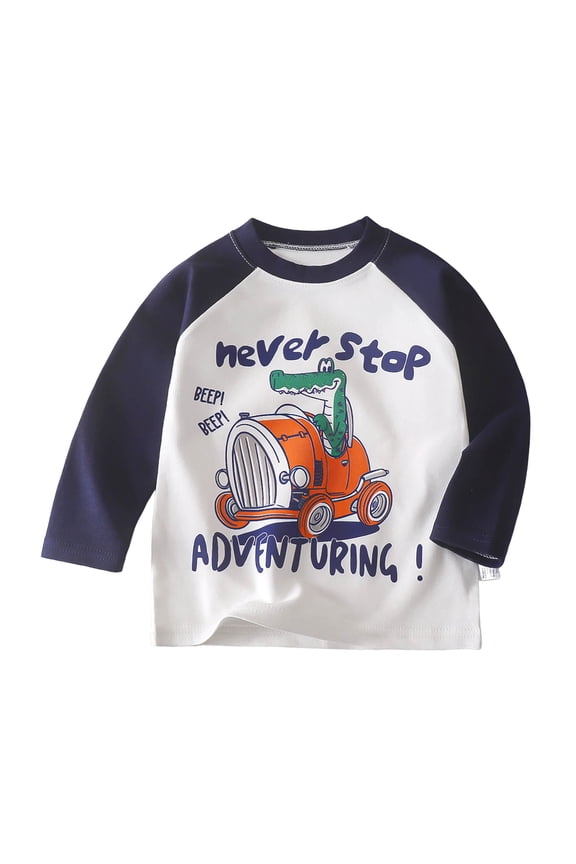 Toddler Boys Color Block Long Sleeve Shirts Cotton Dinosaur&Car Print Boy's T-Shirts Spring/Fall for 6M-8Y,7-8 Years