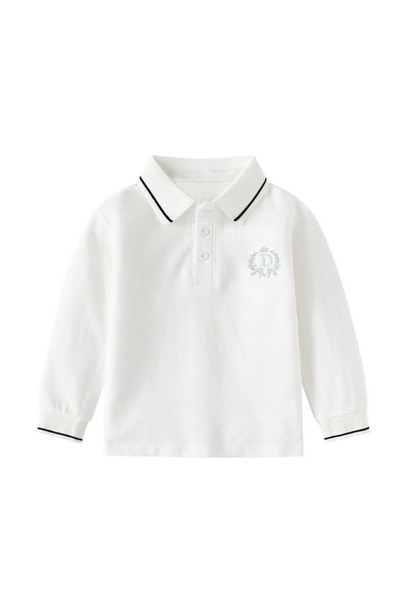 Toddler Boys Long Sleeve Polo Shirts Toddler Baby Boy Fall Clothes Long Sleeve Collared Polo T Shirt(White,5-6 Years)