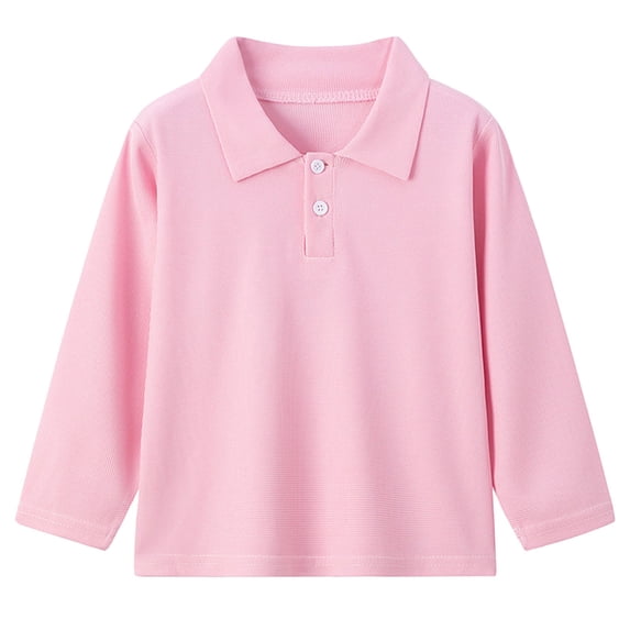 Staki Toddler Boys Long Sleeve Shirts Boys' Long-Sleeve Polo Shirt Winter Soft Casual Polo Shirt(Pink,9-10 Years)