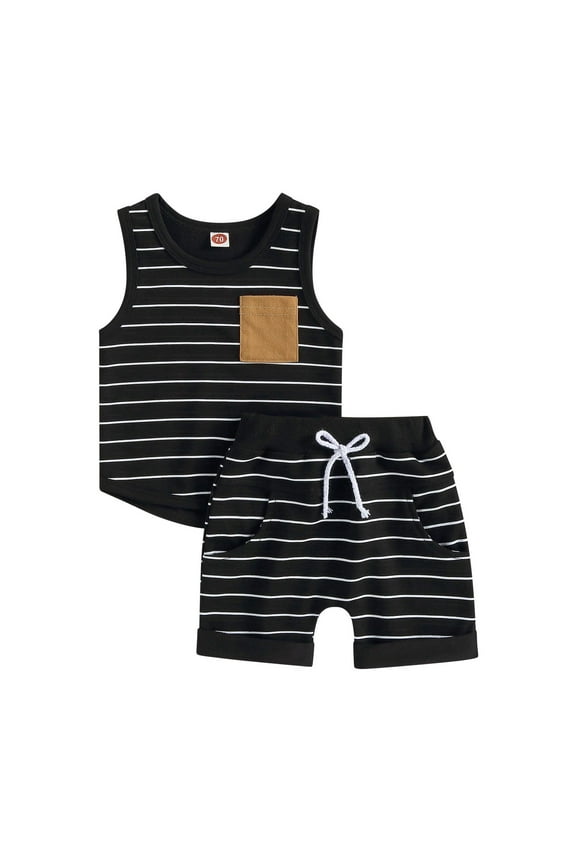 Toddler Boys Outfits Short Sets Baby Boy Clothes Toddler Boy Summer Outfits Kids Sleeveless Tank Tops Shorts Set 0-24M 2-3T(Black,6-12 Months)