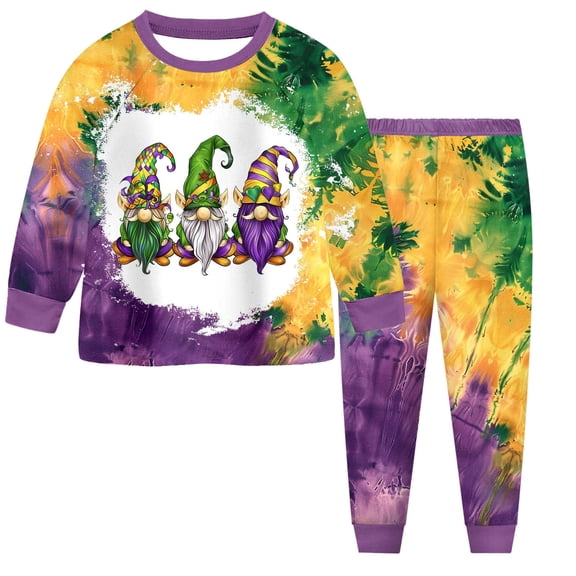 Staki Toddler Carnival Outfit Toddler Baby Girl Carnival Outfit Long Sleeve Shirt Top and Striped Pants Leggings Set 2-9Y(Light Purple,6-7 Years)