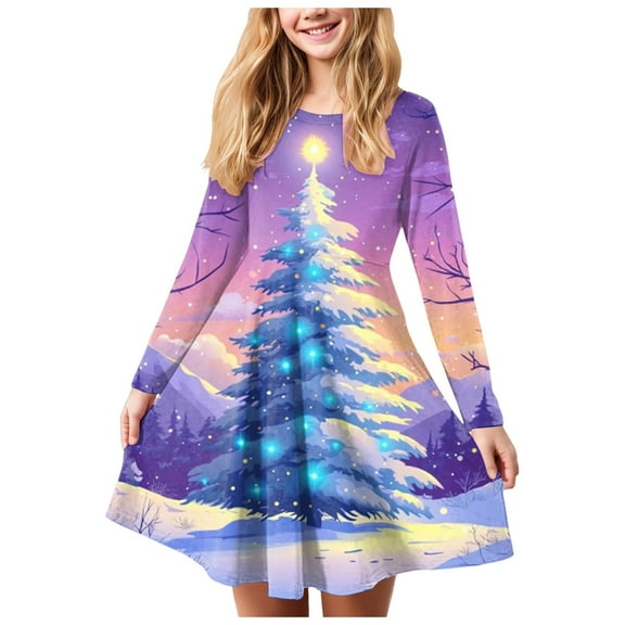 Staki Toddler Christmas Dress Christmas Girls Dress Long Sleeve Fall Winter Pullover Dresses for Kids(Green,15-16 Years)