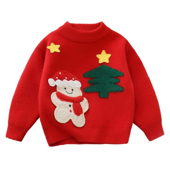 Staki Toddler Christmas Sweater Boy Boys Sweater Knit Christmas Sweatshirt Little Kids Pullover Cotton Winter Warm Tops Clothes(Red,2-3 Years)