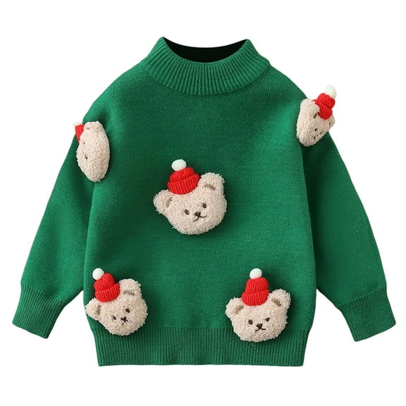 Staki Toddler Christmas Sweater Girl's Long Sleeve Knit Elk Christmas Sweater Tops(Green,3-4 Years)