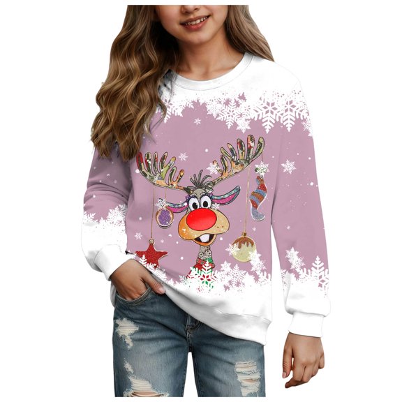 Staki Toddler Christmas Sweatshirt Girls Kids Girl Crewneck Sweatshirt Christmas Sweatshirt Retro Xmas Long Sleeve Pullover Tops 1T 2T 3T 4T 5T 6T 7T 8T 9T 10T 11T 12T 13T 14T(Pink,13-14 Years)