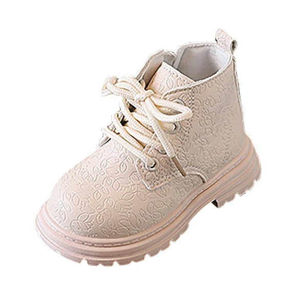 Staki Toddler Combat Boots Girl's Ankle Boots Lace Up Waterproof Combat Boots with Side Zipper for Toddler(White,9 Toddler)