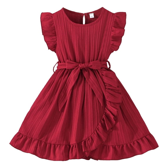 Staki Toddler Dress Girls Summer Dress Ruffle Sleeve Swing Flowy Dresses A-line Sundress for Girls Casual Beach Wedding Dress 3-8Y(Red,7-8 Years)