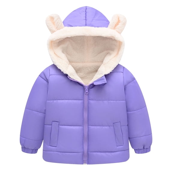 Staki Toddler Fleece Jacket Hooded Puffer Jackets for Girls Lightweight and Packable Autumn and Winter Coat(Purple,18-24 Months)