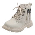 thumbnail image 1 of Staki Toddler Girl Boots Girls Solid Color Ankle Boots Fall Winter Fashion Side Zipper Lace Up Combat Shoes Trendy Booties(Beige,10 Toddler), 1 of 7