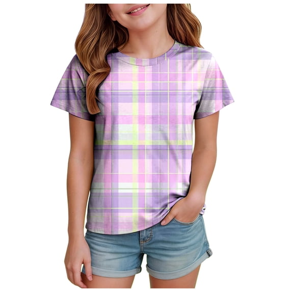 Staki Toddler Girl Easter Toddler Boys Girls Cute Bunny Short Sleeve Crew Neck Shirt Top Kids Easter Outfits 1-9Y 10-13Y(Light Purple,3-4 Years)