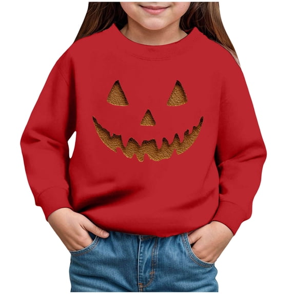 Staki Toddler Girl Halloween Outfit Halloween Sweatshirts for Toddler Baby Girls Print Pullover Sweater Shirt Crew Neck Tops Long Sleeve Clothes(Red,4Y)
