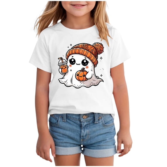 Staki Toddler Girl Halloween Outfit Halloween T-Shirts for Toddler Girls Short Sleeve Crew Neck Printing Tees Tops 1-14Y,6-7 Years