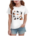 thumbnail image 1 of Staki Toddler Girl Halloween T-Shirt Short Sleeve Tops Kids Soft Cotton Cute Shirt for Halloween Outfit(White,7-8 Years), 1 of 5
