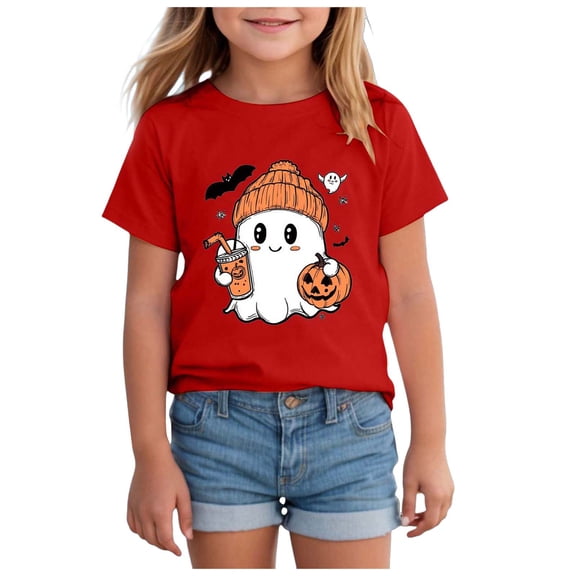 Staki Toddler Girl Halloween Toddler Girls Shirts T Shirt Cotton Short Sleeve Halloween Tops(Red,1-2 Years)