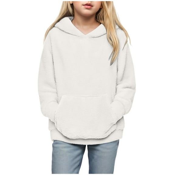 Staki Toddler Girl Hoodies Girls Cute Hoodie Sweatshirt Hoodies Fall Loose Long Sleeve Shirt Soft Sweaters with Pocket (White,5-6 Years)