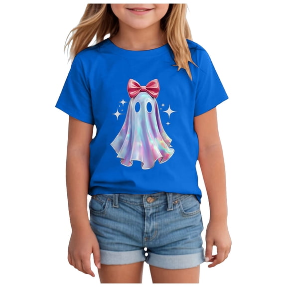 Staki Toddler Girl Pumpkin Bow Shirt Toddler Fall Shirt for Girls Halloween Shirts Graphic Clothes Kids Short Sleeve Tee Tops(Dark Blue,2-3 Months)