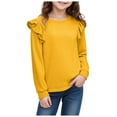 thumbnail image 1 of Staki Toddler Girls Long Sleeve Shirts Girls Long Sleeve T-Shirt Cotton Rib-Knit Tees Toddler Stretch Basic Warm Round Neck Tops 3T,4T,5T,6-10Y,11-12Y(Yellow,3-4 Years), 1 of 5