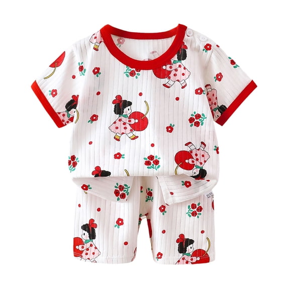 Staki Toddler Girls Pajama Set - Summer Sleepwear Shirt and Pajama Shorts for Babies 3T 4T 5T Pink,6-12 Months