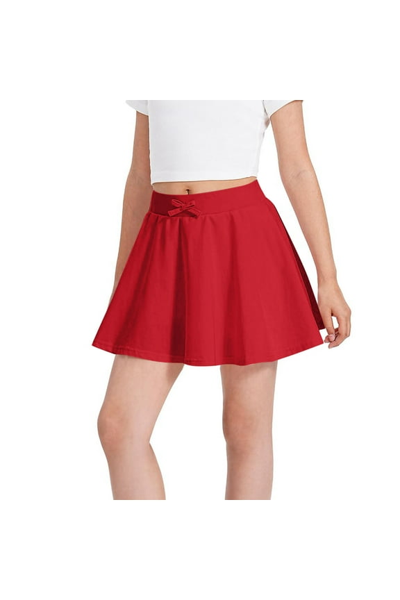 Toddler Girls Pleated Skirt Girl's Cute Skirt Elastic High Waist Split Hem Bow Front Mini Skirts 3-9Y 10-13Y(Red,3-4 Years)