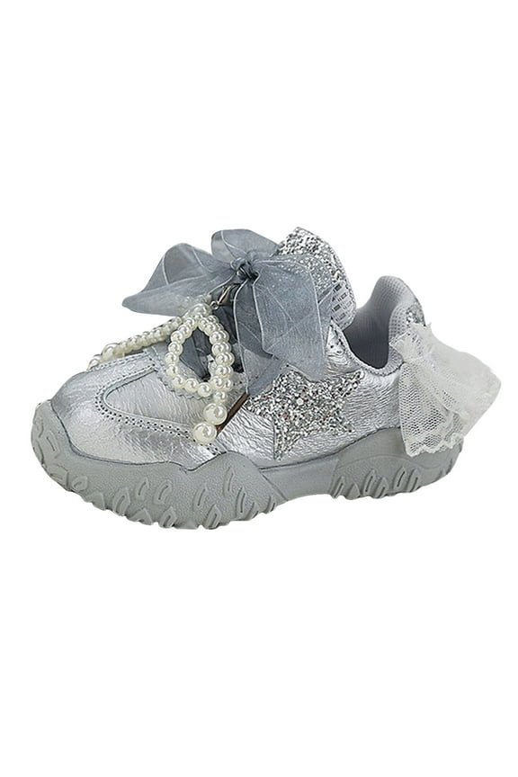 Toddler Girls Shoes Toddler Girls Shoes Sneakers Casual School Walking Footwear for Toddler Kids(Silver,8 Toddler)