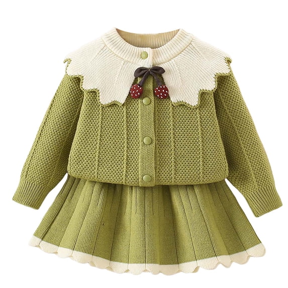 Staki Toddler Girls Sweater Skirt Set Bow-knot Cardigan Sweater Winter Coat Set 1-6Y(Green,3-4 Years)