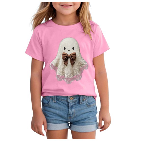 Staki Toddler Graphic Tees Girls Halloween Shirts for Kids Toddler Girls T-Shirts Clothes Short Sleeve Cotton Tee(Pink,5-6 Years)