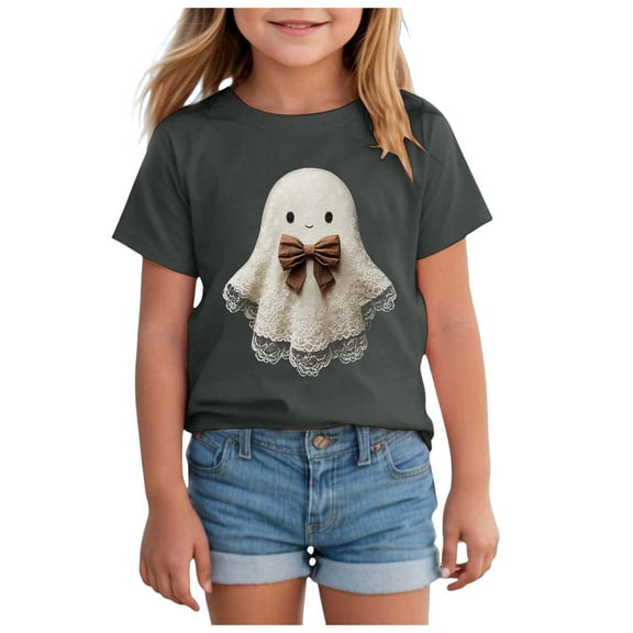 Staki Toddler Graphic Tees Halloween T-Shirts for Toddler Girls Short Sleeve Crew Neck Printing Tees Tops(Dark Gray,1-2 Years)