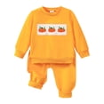 thumbnail image 1 of Staki Toddler Halloween Pajamas Toddler Baby Boy Halloween Pumpkin Outfit Long Sleeve Embroidery Tshirt Solid Pants 2 Piece Smocked Clothes 6M-4T(Orange,18-24 Months), 1 of 8
