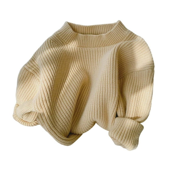 Staki Toddler Knit Sweater Girl Girls Sweaters Casual Kids Pullover Sweater Crew Neck Long Sleeve Knit Jumper Top for Girl Toddler Teen(12-18 Months,Light Yellow)