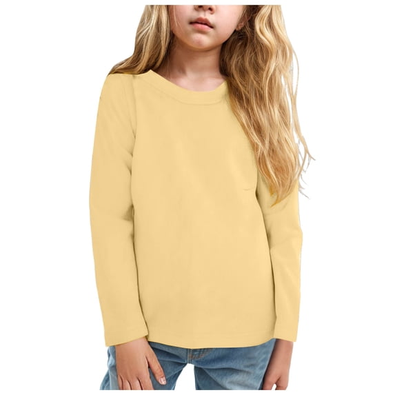 Staki Toddler Long Sleeve T Shirts Boys Toddler Boy Long Sleeve Shirts Casual Kids Cotton Crewneck Tee Tops Fall Winter T Shirt for Boys(Light Yellow,5-6 Years)