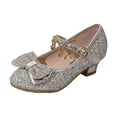 thumbnail image 1 of Staki Toddler Mary Jane Shoes Girls Glitter Dress Shoes Low Heel Princess Flats for Kids Toddler Flower Wedding Party Shoes Silver,12 Little Kid, 1 of 9