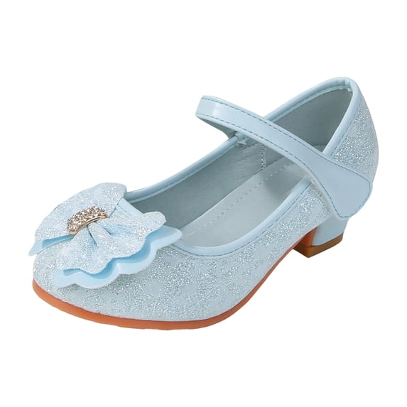 Staki Toddler Mary Jane Shoes Girls Mary Jane Dress Shoes Low Heel Glitter Patent Bow Kids Party Wedding Flower Girl School Shoes Blue,12 Little Kid
