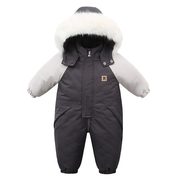 Staki Toddler One Piece Snowsuits Baby Girls Winter Thick Fleece Coats Jackets Insulated Warm Waterproof Jumpsuits Snow Suit Girl 2M,3M,6M,12M,18M,24M(Gray,6-12 Months)
