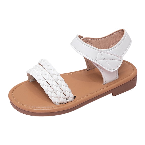 Staki Toddler Sandals Toddler Girls Sandals - Hook & Loop Closure Multi Strap Open Toe Summer Flat Dress Toddlers Kids Sandals(White,8 Toddler)