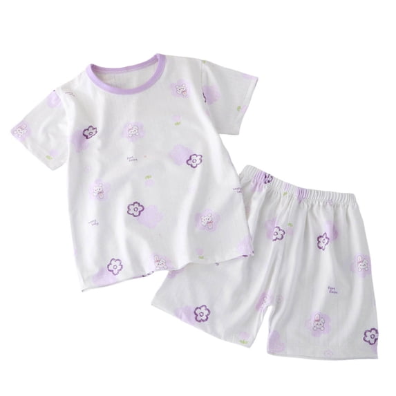 Staki Toddler Short Pajama Set Girls Pajamas Summer Jammies Short Sleeves Matching 2 Piece Set Trendy PJS for Little & Big Kids 3T 4T 5T Purple,1-2 Years