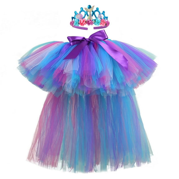 Staki Toddler Skirt Layered Ballet Tulle Rainbow Tutu Skirt for Little Girls Dress Up with Bows(Blue,7-8 Years)