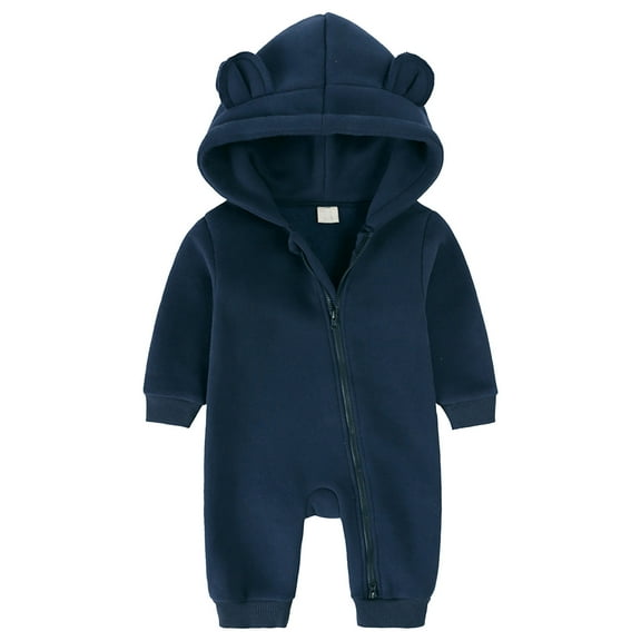 Staki Toddler Snow Suit Baby Snowsuit Hooded Romper Winter Outfits Girls Cartoon Bear Fleece Jumpsuit 0-3M,6M,9M,12M,18M,24M(Dark Blue,12-18 Months)