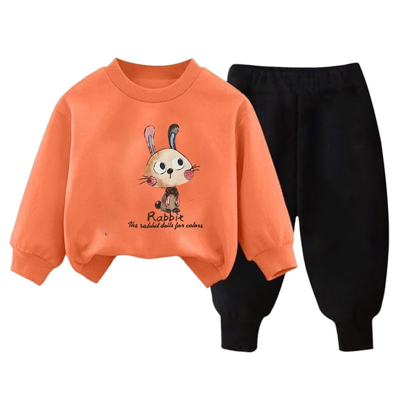 Staki Toddler Sweat Suit Toddler Fall Outfits Baby Boy Sweatshirt Top Sweatpants Set Cute Sweatsuit for Boy Winter Clothes 2-5T 6-12Y(Orange,5-6 Years)