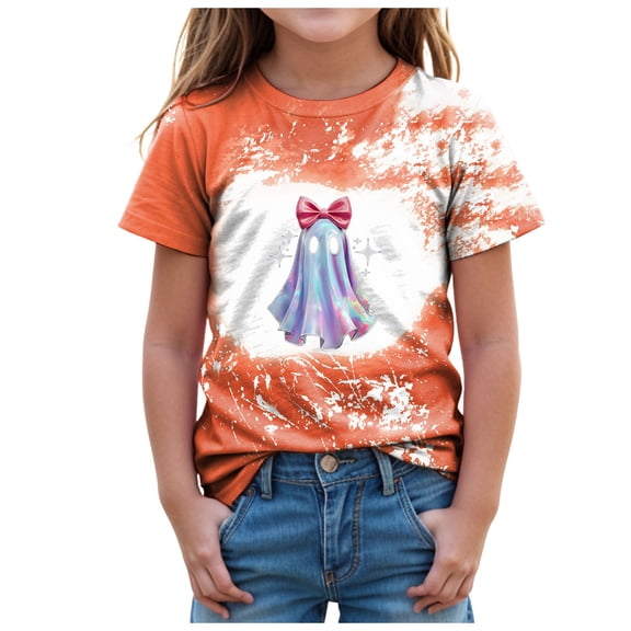 Staki Toddler Tshirt Girls Halloween T Shirt Graphic Tee Tops Kids Casual Short Sleeve Shirt(Orange,7-8 Years)