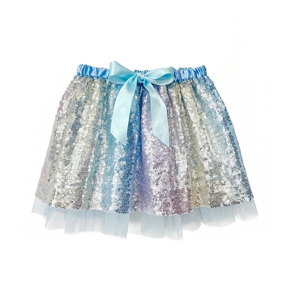 Staki Toddler Tutus Kids Girls Shiny Metallic Mini Pleated Flared Skater Skirt School Athletic Dance Skirt(Blue,7-11 Years)