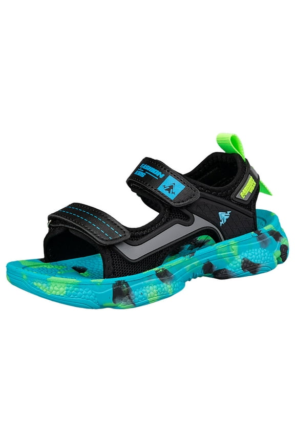 Toddler White Sandals Boys Sandals with Footbed Adjustable Buckle Summer Slides Flip Flops Open Toes Flat for Kids Toddler(Sky Blue,12.5 Little Kid)