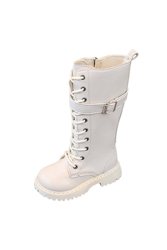 Toddler Winter Boots Girl Girls Knee High Lace Up Side Zipper Mid Calf Combat Riding Boots Sparkly Winter Boots for Kids Holiday(White,13 Little Kid)