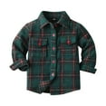 thumbnail image 1 of Staki Toddlers and Baby Boys' Button Down Plaid Flannel Shirt Boys Christmas Plaid Shirt(Dark Green,3-6 Months), 1 of 4