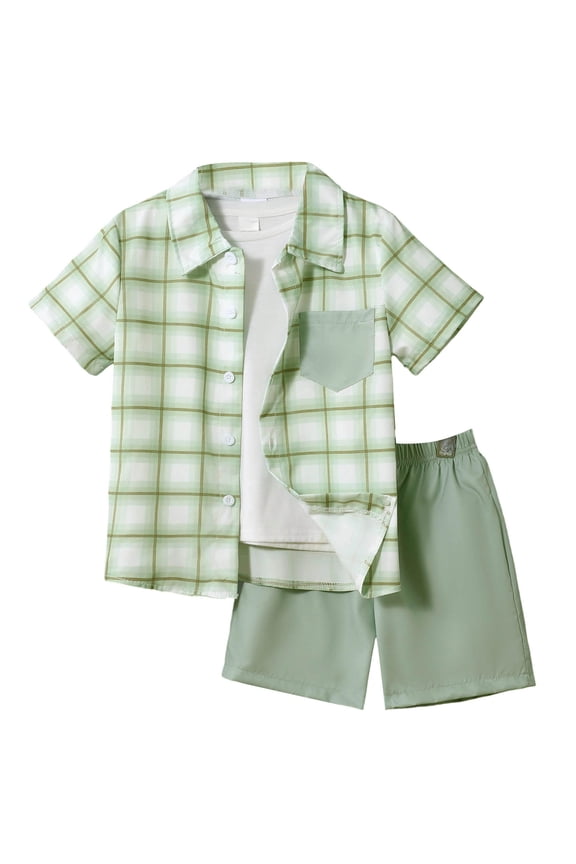 Toddlers and Baby Boys' Summer Clothes Infant Boy Button-town Shirt and Short Set Outfits 2-7Y,3-4 Years