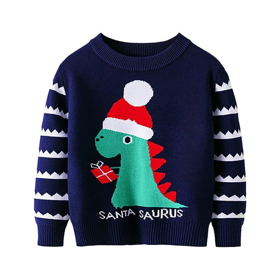 Staki Ugly Knit Christmas Sweater Toddler Baby Boy Christmas Sweater Letter Embroidery Pullover Sweatshirt Knitwear Infant Fall Winter Clothes(Blue,3-4 Years)
